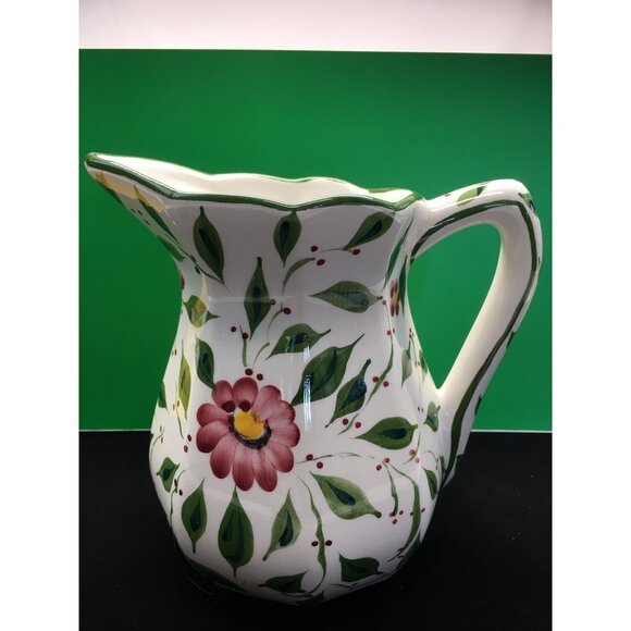 Vintage RCCL Portugal Water Pitcher Porcelain Painted Floral & Leaves Signed  67 - Picture 1 of 14